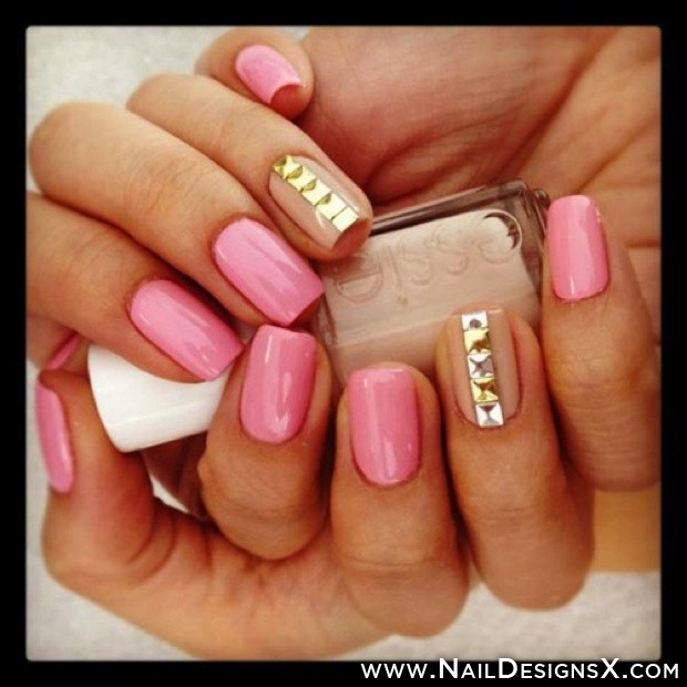 Pink and Gold Nail Design