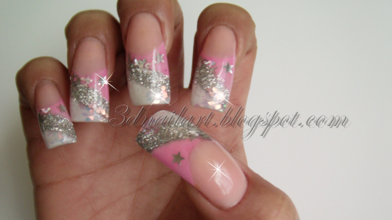 Pink White and Silver Nail Designs