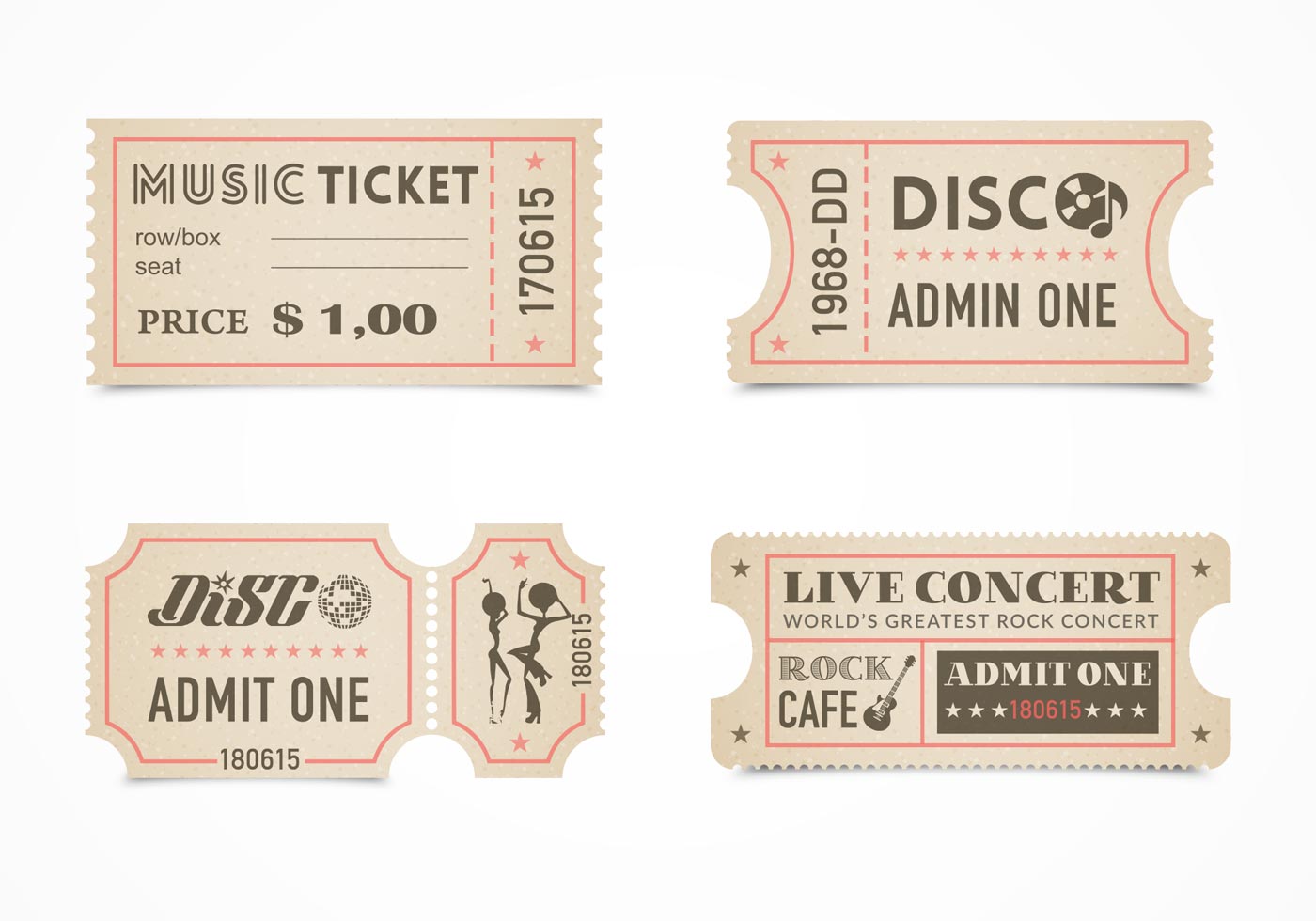 Retro Concert Ticket Stubs