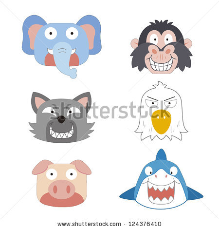 Six Cute Cartoon Animal Head
