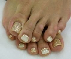 Toe Nail Designs Pink and Gold