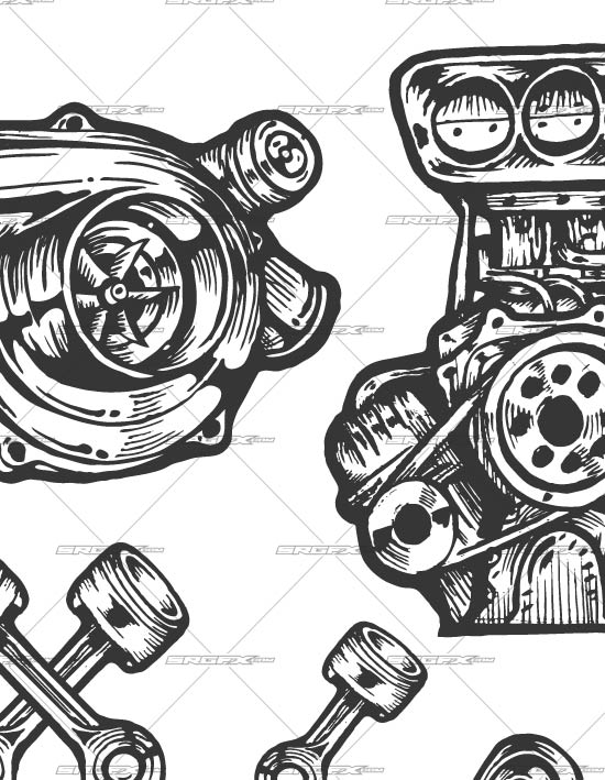 Turbo Vector Art Engine Skull