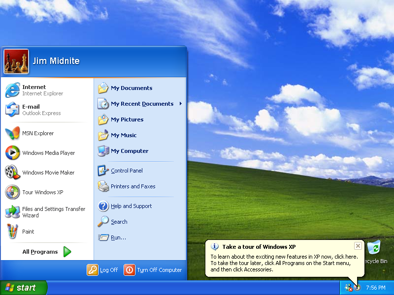 Windows XP Start Menu Screen