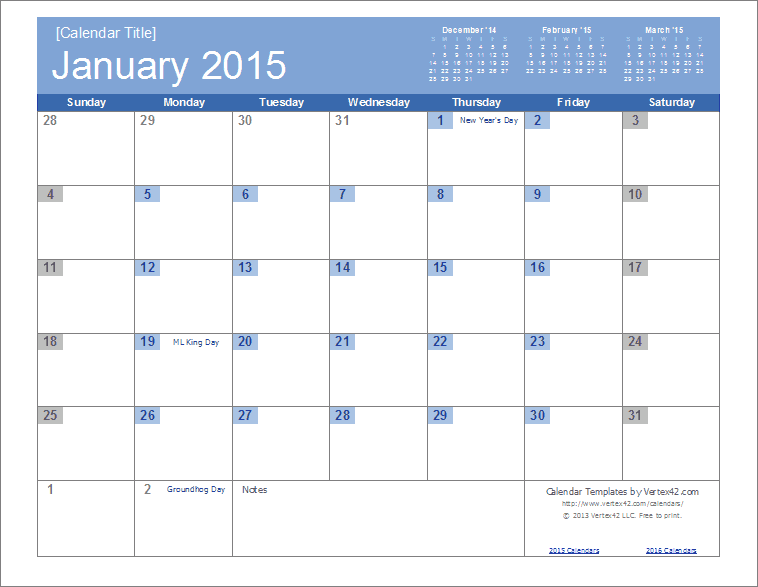 2015 Calendar Printable Template