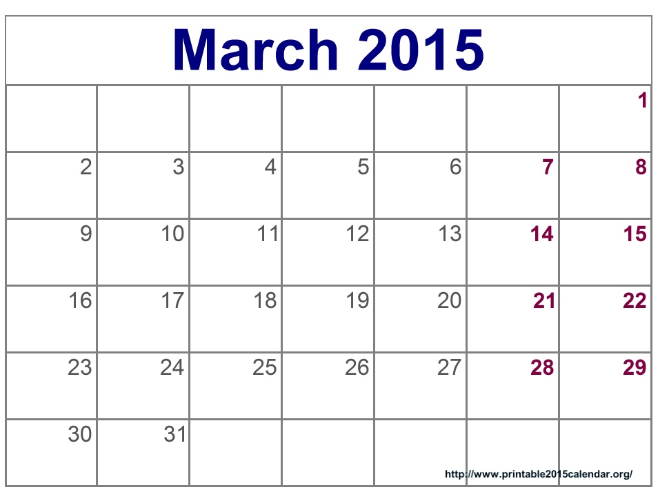 April 2015 Calendar Printable Template