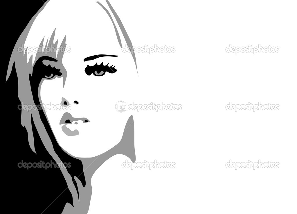 Black and White Vector Woman Face