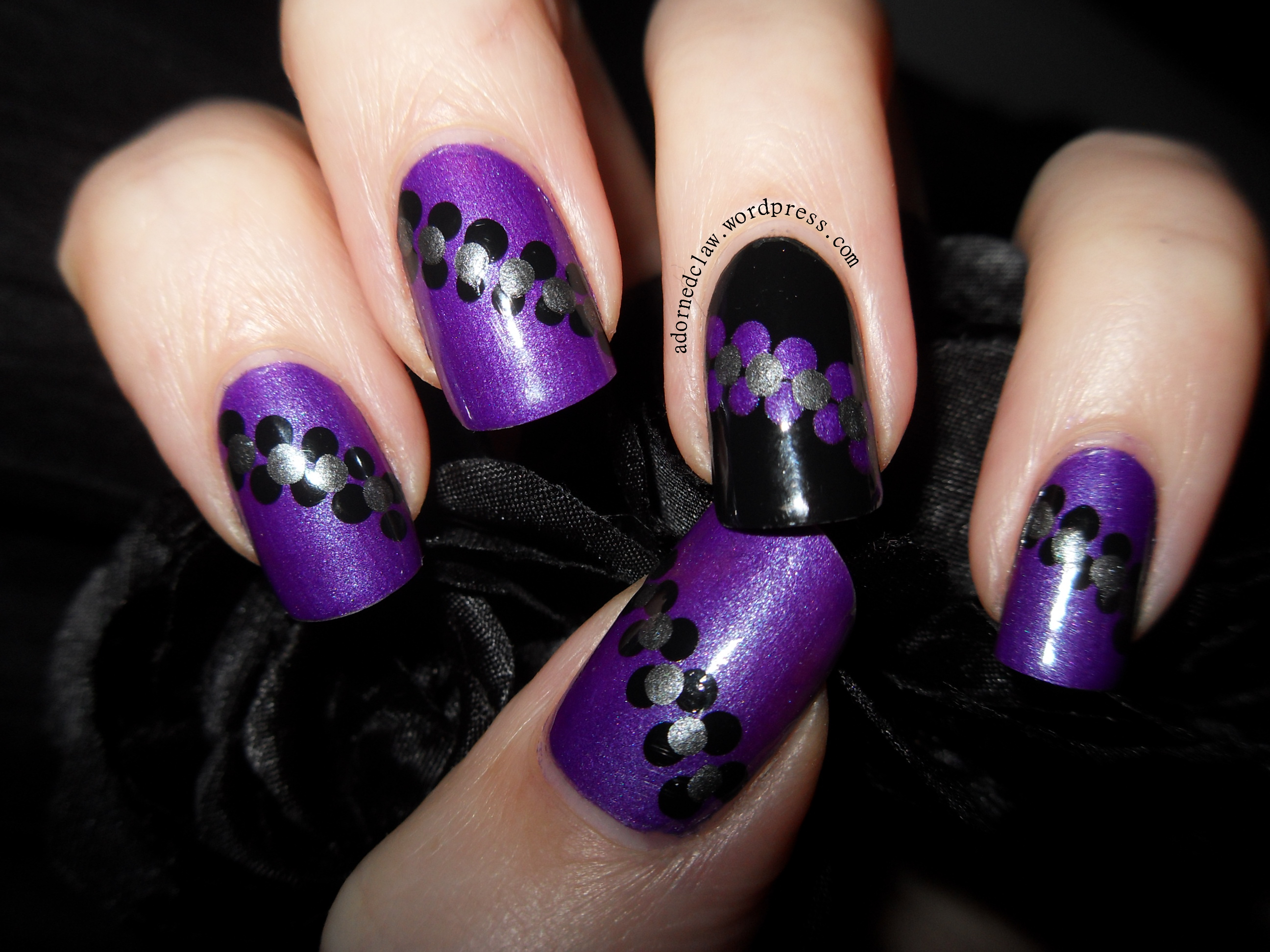 Black Purple and Silver Nail Designs