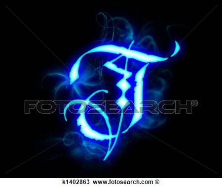 Blue Flame Magic Font Letter T