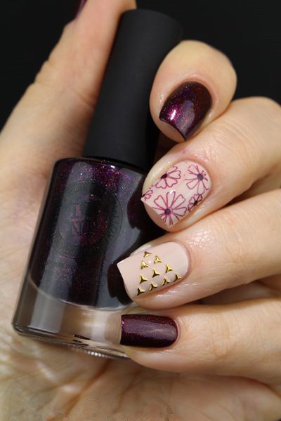 Color and Dark Purple Nails Designs