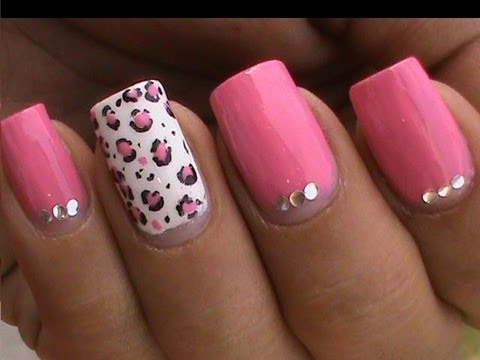 Cute Pink Nail Design with Rhinestones