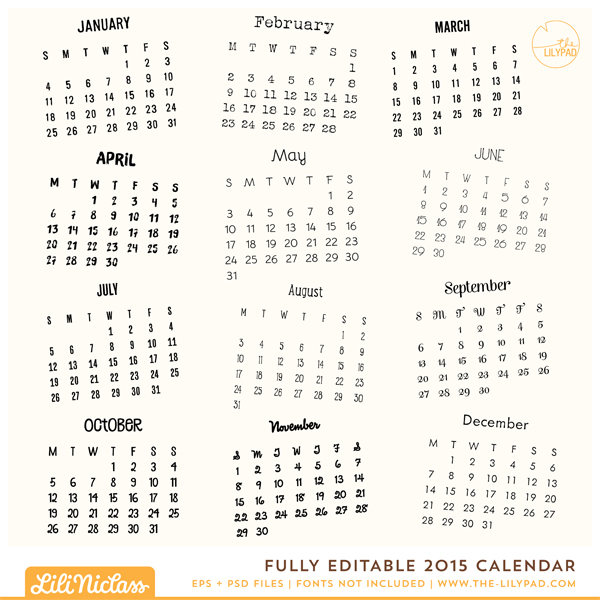 Editable 2015 Calendar