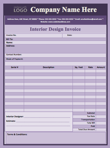 Interior Design Invoice Sample Template