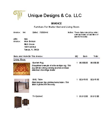 Interior Design Invoice Sample