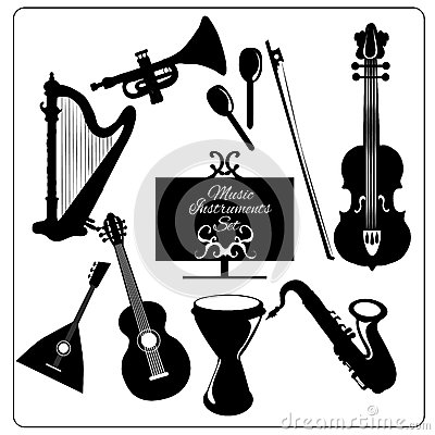 Music Instruments Black Background Sketch