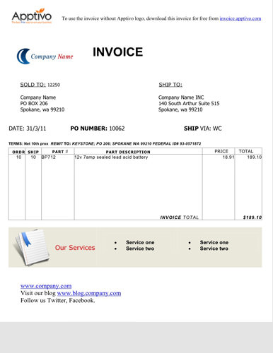 Sample Simple Invoice Template