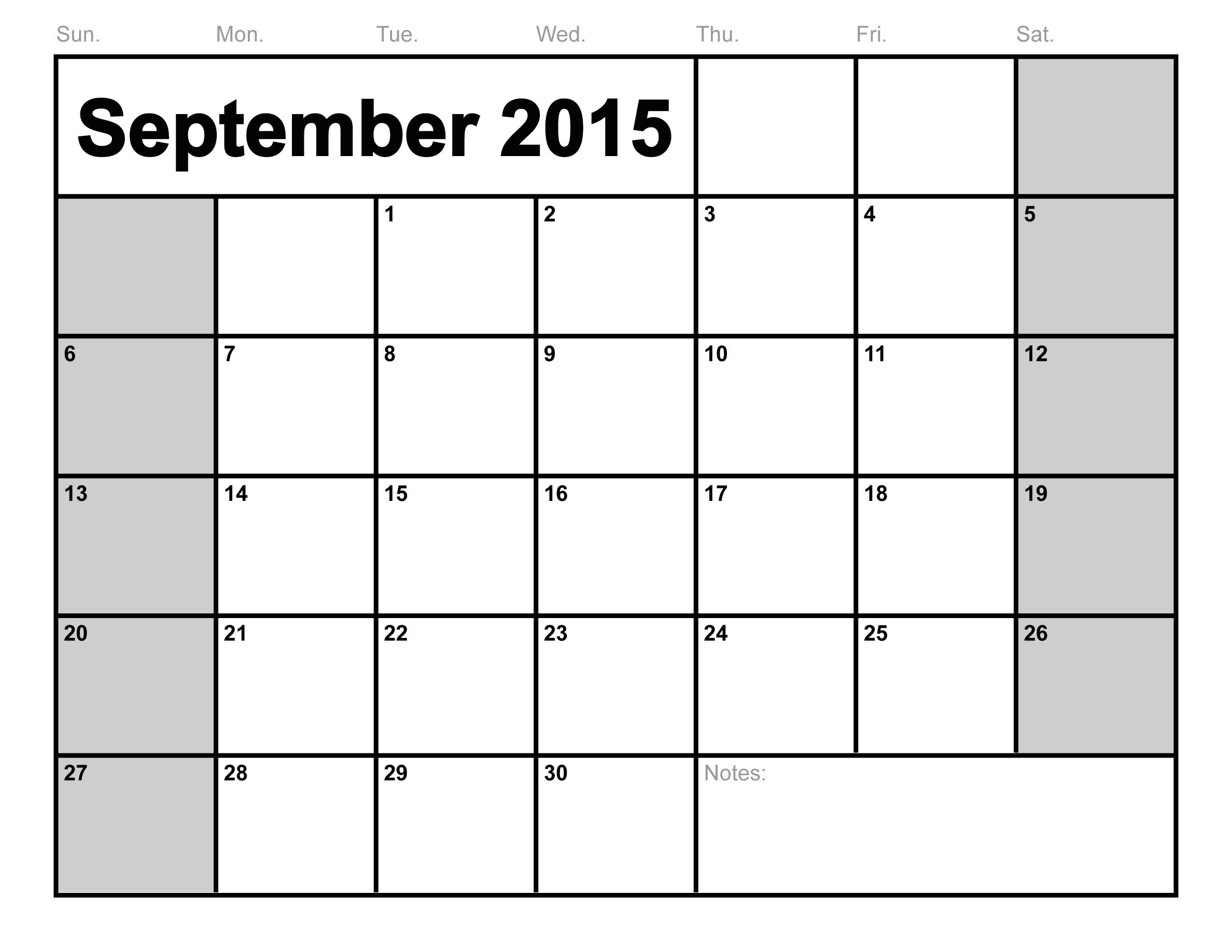 September 2015 Calendar Printable Template