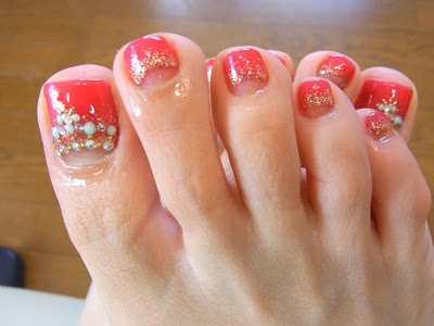 Toe Nail Art Designs with Rhinestones