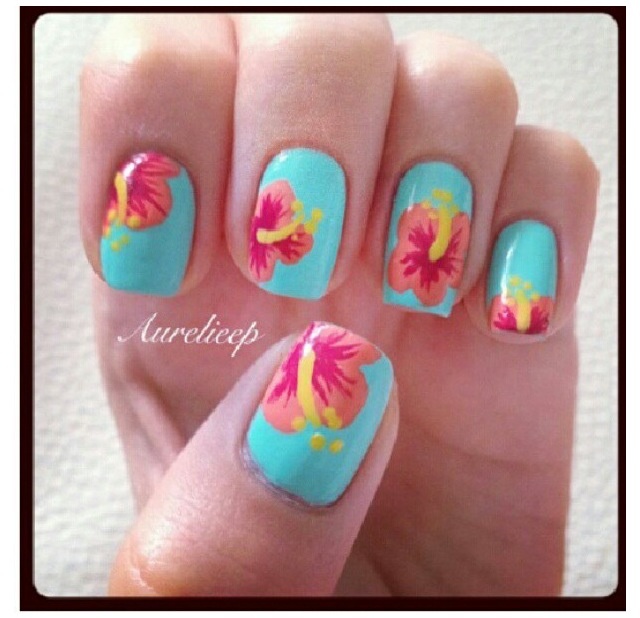 Tropical Flower Nail Designs