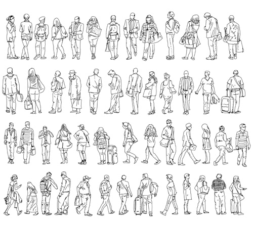 Vector People Silhouettes Outline Vector People Silhouettes Outline