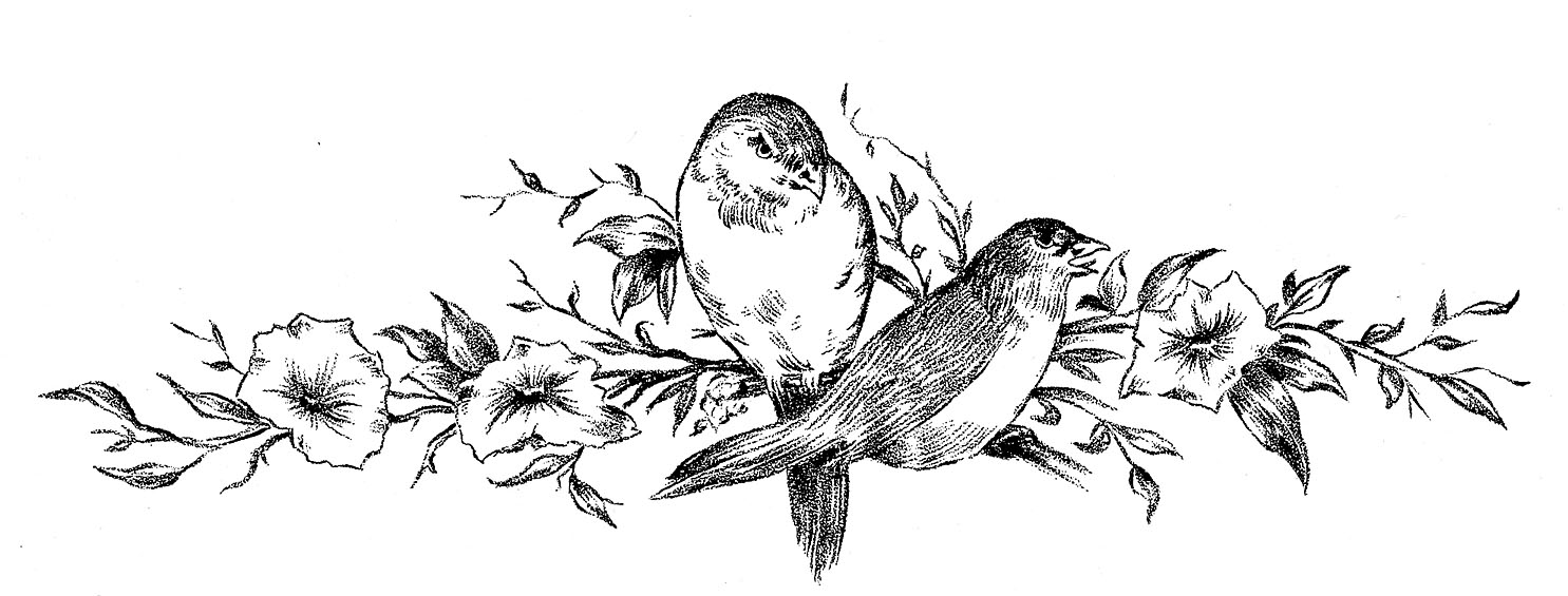 Vintage Birds and Flowers Clip Art