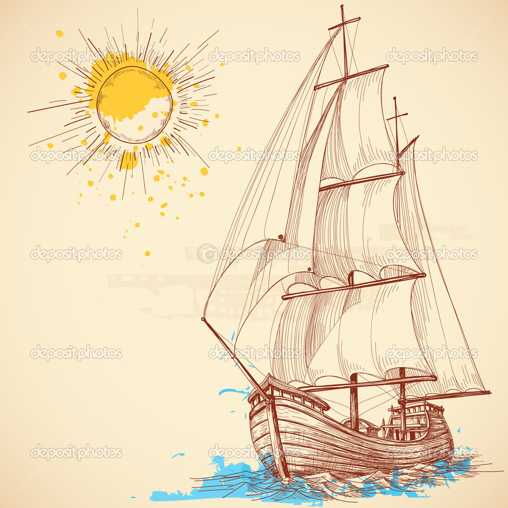 Vintage Sailboat Drawing