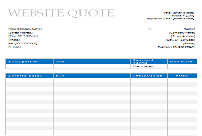 Website Design Quote Template Website Design Quote Template