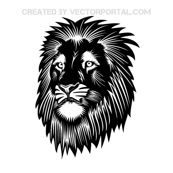 Black and White Lion Head Vector