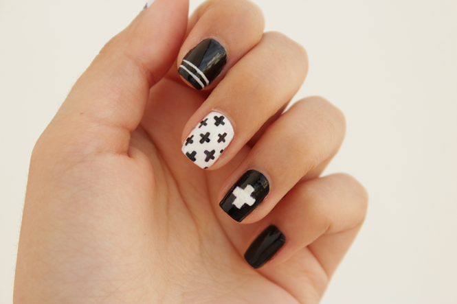 Black and White Nail Designs with Cross