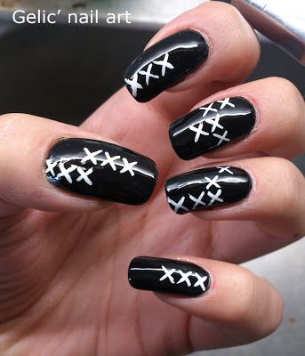 Black and White Nails with Crosses