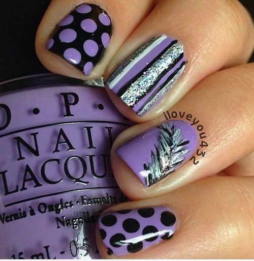 Black Purple and Silver Nail Designs