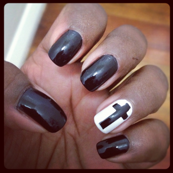 Black White Nails with Crosses