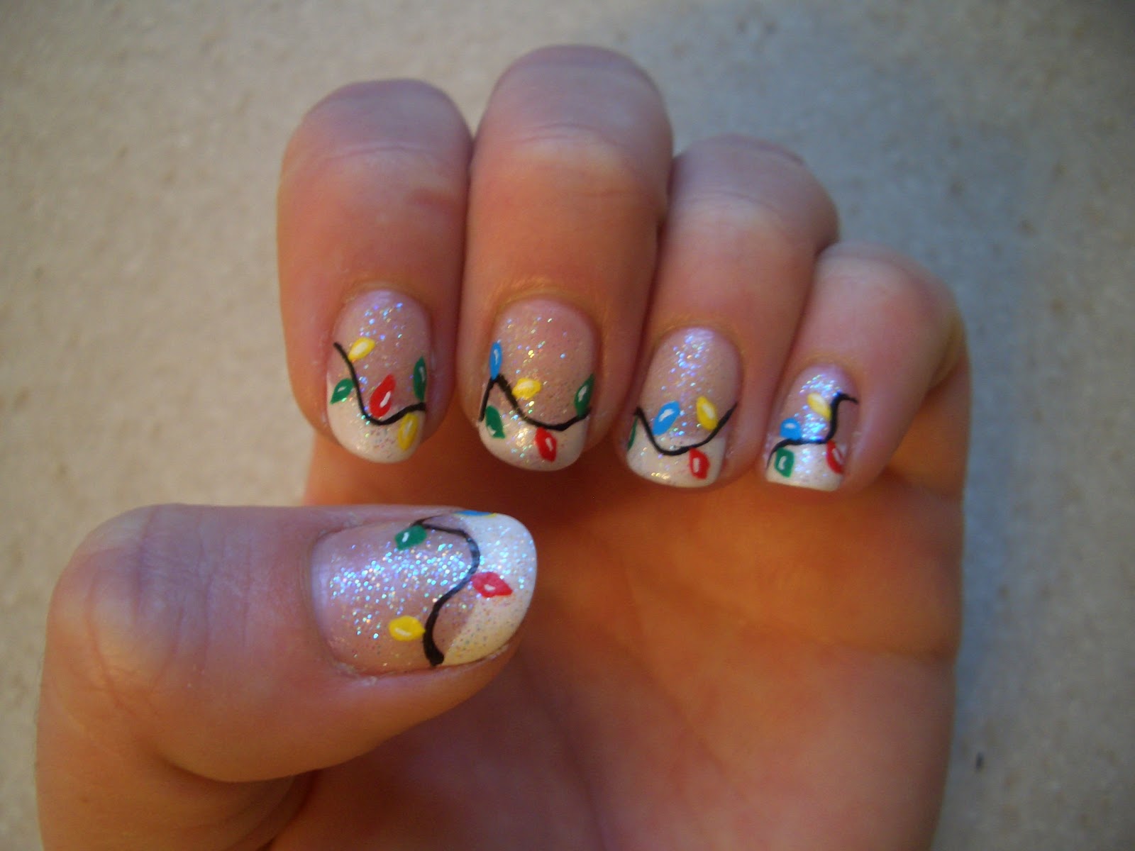 Christmas Lights Nail Design