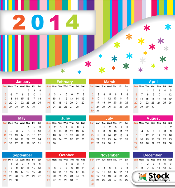 Colorful 2014 Calendar