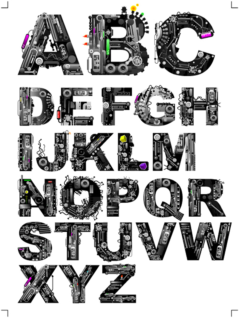 Mechanical Letter Font Alphabet