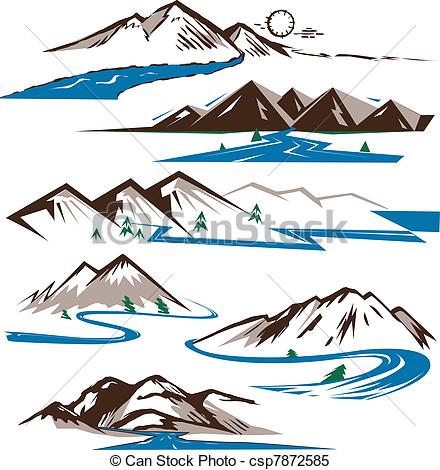 Mountain Streams Clip Art and Illustrations