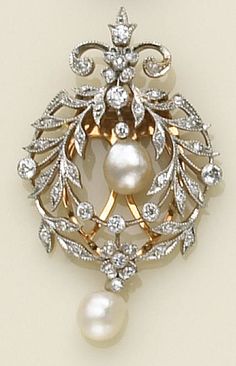 Pearl with Diamond Brooch