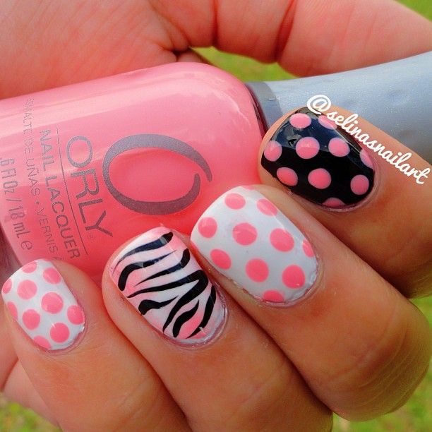 Polka Dot and Zebra Print Nails