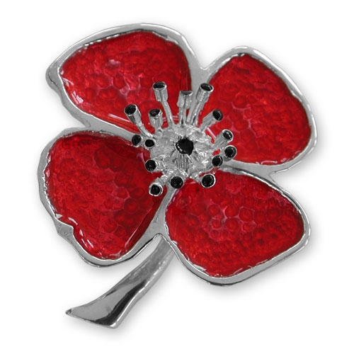 Poppy Sterling Silver Enamel Brooch