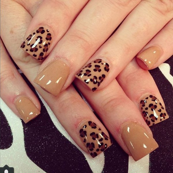 Tan and Cheetah Nail Design