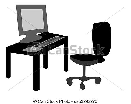 Black and White Office Desk Clip Art