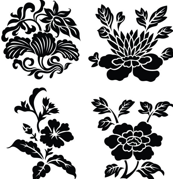 Black Vintage Flower Vector