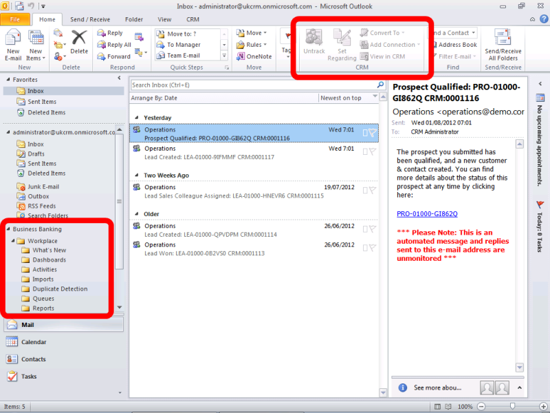 Dynamics CRM Outlook Ribbon