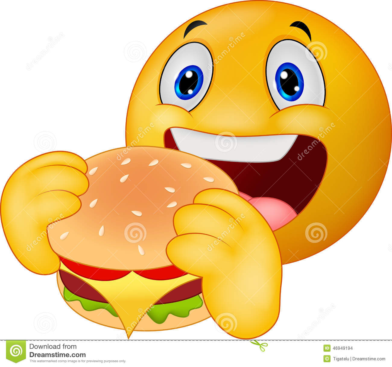 Emoticon Smiley-Face Eating a Burger Emoticon Smiley-Face Eating a Burger