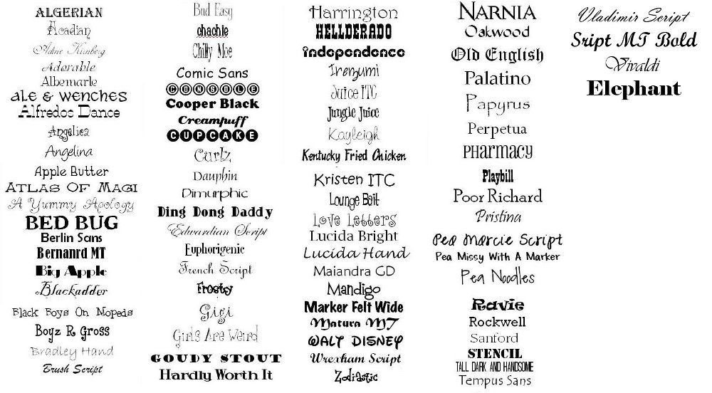 Font Style Names List