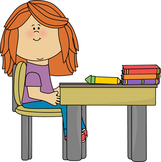 Girl at School Desk Clip Art