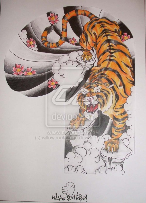 Half Sleeve Japanese Tiger Tattoo