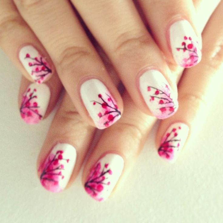 Japanese Cherry Blossom Nails