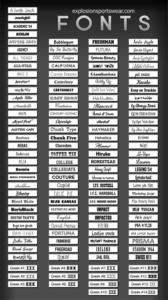 list of font names