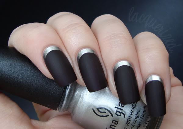 Matte Black and Silver Nails