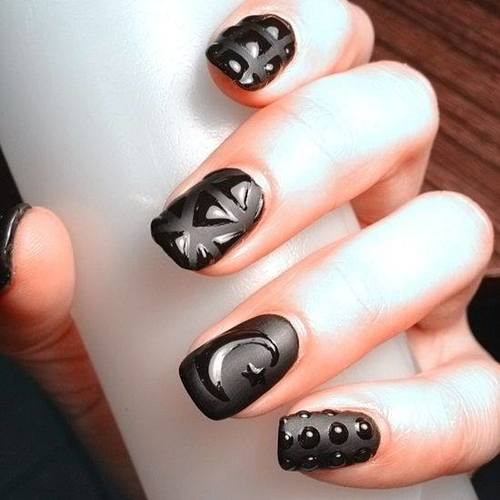Matte Black Nail Art Design